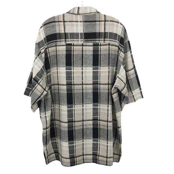Bagazio Men's Linen Shirt XL Plaid Black & Cream Short Sleeve Button Up Front - Picture 2 of 8